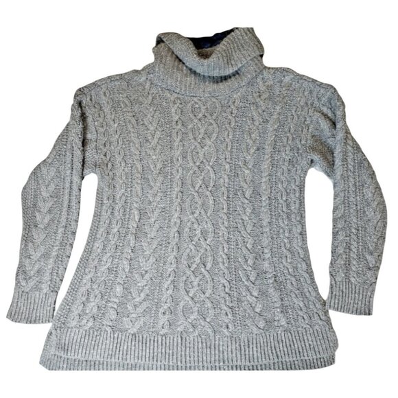 LRL Lauren Ralph Lauren XL Gray Cable Knit Cowl Neck Tunic Sweater Cotton Blend - Picture 3 of 6